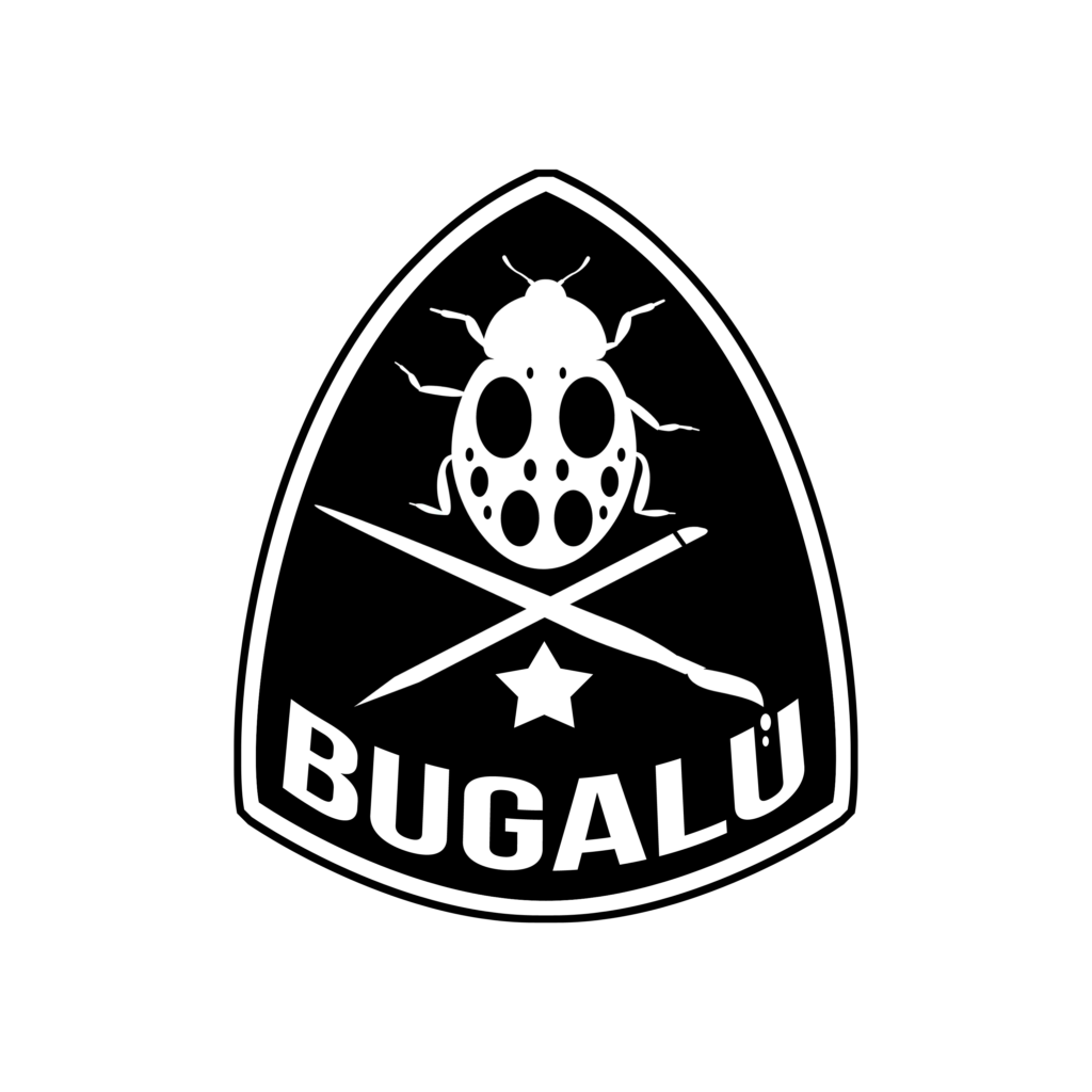 A black and white image of the bugalu logo.