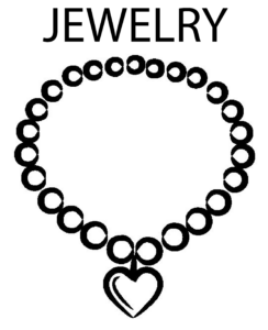 A black and white image of a necklace with a heart.